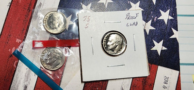 1975 P D S Roosevelt-2 BU in Mint Cello-Proof 3 coins total  ''FREE SHIPPING''