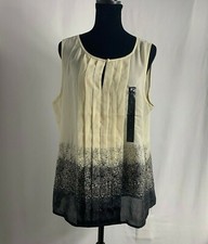NEW Size L Banana Republic Ivory Black Open Slit Chest Sheer Sleeveless Blouse