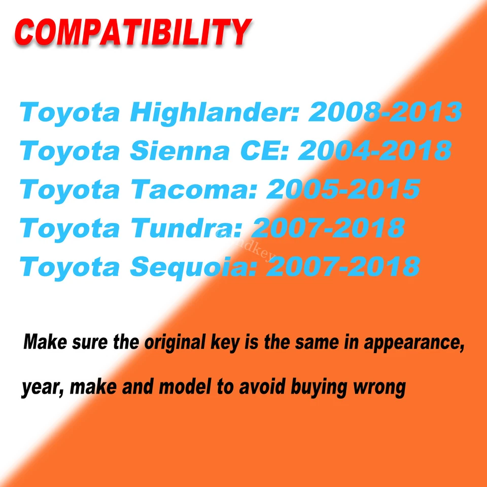 2 For Toyota 2005 - 2015 Tacoma 2007 - 2018 Toyota Tundra Remote Key + Tool Kit - Image 2 of 4