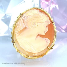 Brooch IN 750 Yellow Gold With 1 Shell Gem