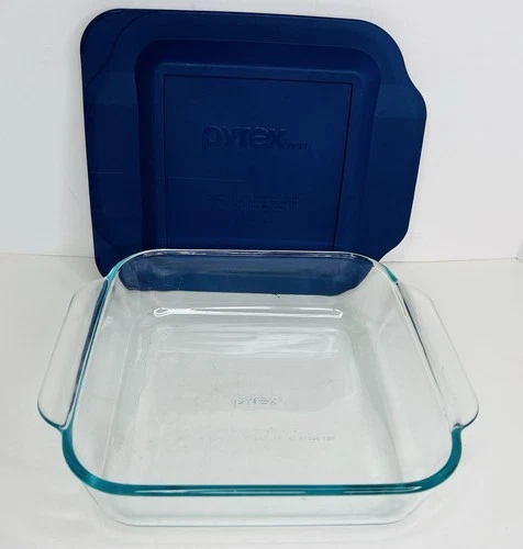 Vtg Pyrex 2 Quart 8" x 8" Casserole Dish #222-PC w/Blue Lid Made In USA