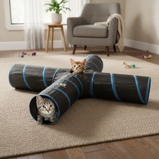 Portable Cat Tunnel with Hanging Toys - 10.63'' Foldable Tube for Active Play