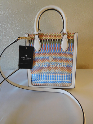 New KATE SPADE Ellie Mini Canvas Multi Straw Tote Crossbody Bag 