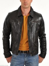 New Mens Leather Jacket real lambskin coat biker motorcycle racer cafe Slim M803