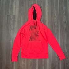 Nike Therma Fit Hoodie Women s Medium Neon Pink Black Logo Pullover Sweatshirt