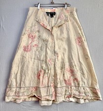 Vintage Lauren Ralph Lauren Skirt 14W Linen Floral Midi Button A Line Pintuck