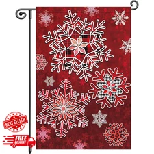 Winter Snowflake Garden Flag - Double-Sided Plaid Burlap Yard Sign 12x18 Inch