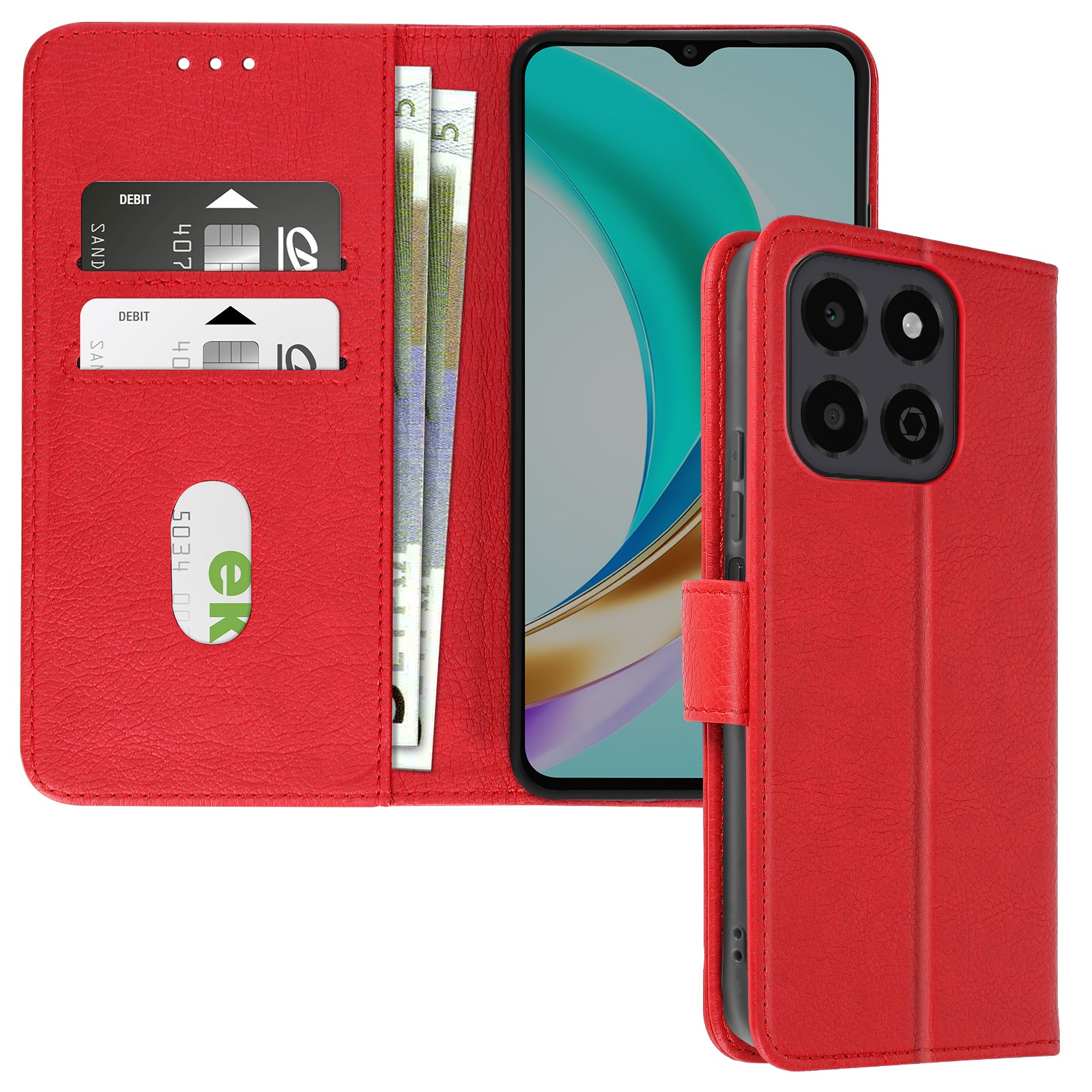 Étui portefeuille Honor X6b rouge protection clapet rabat support