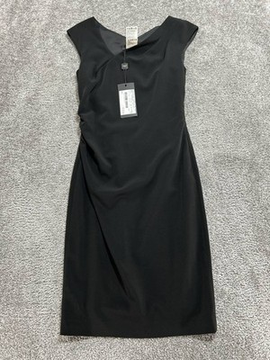Weekend Max Mara Shift Dress Womens 2 Black Stretch Pleated Sleeveless New