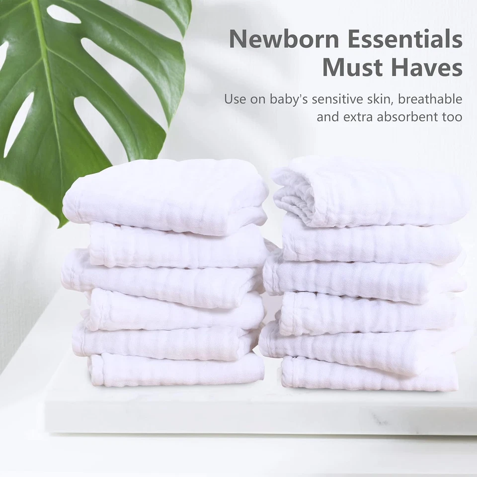 Paquete de 12 paños grandes para eructos de muselina 100 % algodón paños para manos para bebé - Baby Ess Foto 3 de 4