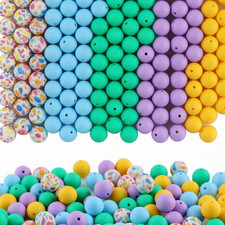 150Pcs Mixed Color 15mm Silicone Beads for Keychain Making, Blue Purple Flower P