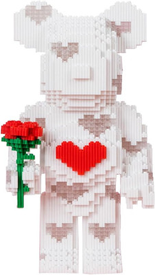 White Heart-Shaped Bear Building Block Toys, Gifts for Children and Adults (5423