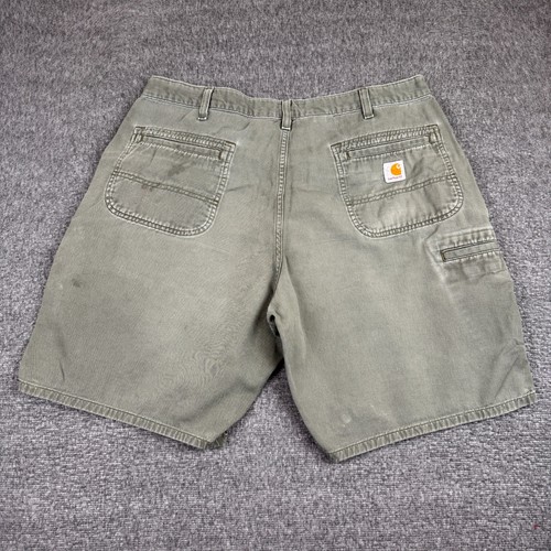 Vintage Carhartt Cotton Twill Work Shorts Men’s 38 Green Canvas Work Carpenter - Picture 5 of 10