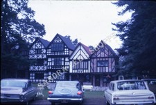 Tudor Style Buildings Classic Cars Station Wagons 1962 Vintage Film Slide