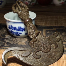 Tibetan Nepalese Bronze Vajra Dorje Dragon Head Ritual Weapon Antique