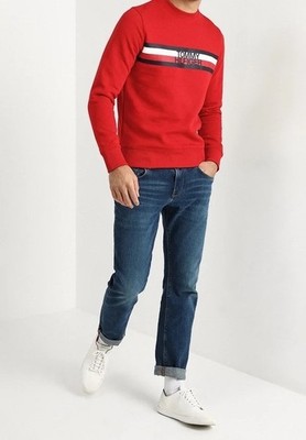 Tommy Hilfiger Red Logo Sweatshirt Pullover Crewneck Men s Size Small