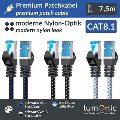 7,5m CAT8.1 Patchkabel S/FTP RJ45 Premium Nylon Optik Ethernet LAN Netzwerkkabel