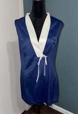 Vintage Vanity Fair 36 Short Robe Sleeveless Tie 1970  s Navy White