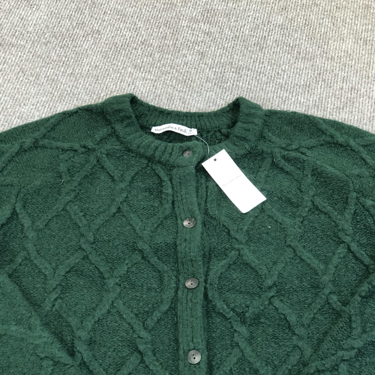 Abercrombie & Fitch Sweater Cardigan Womens M Green Cable Knit