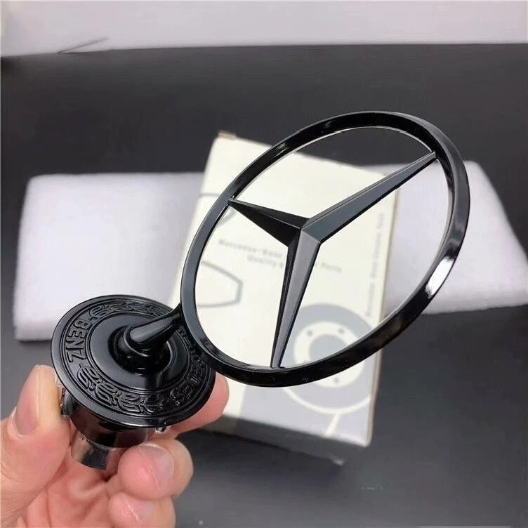 Fit For Mercedes Benz S/E/C Class Raised Emblem Badge 44mm BLACK Bonnet Hood Foto 2 de 4