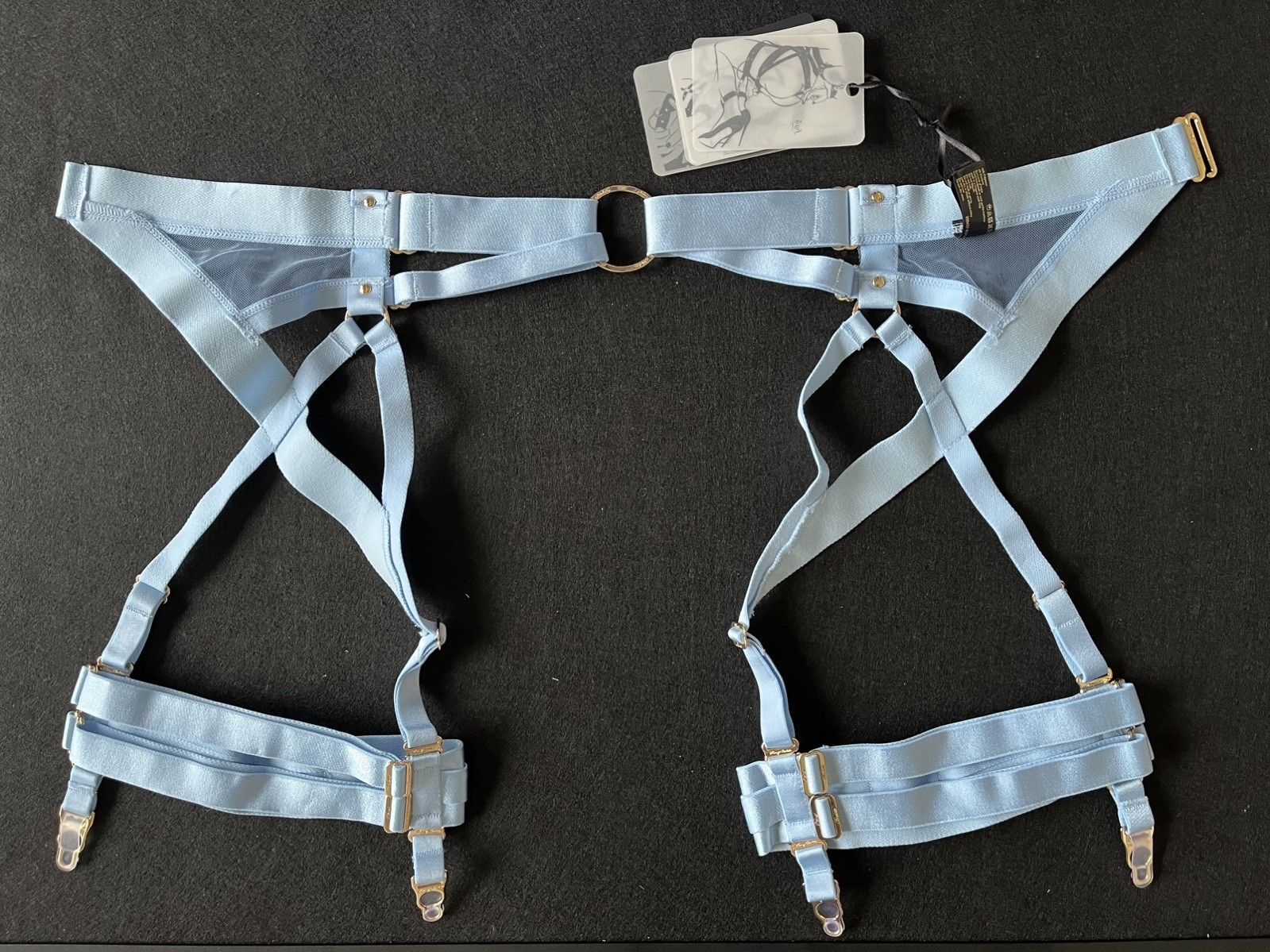 New Honey Birdette Kukuro Baby Blue Bondage Chain Suspender Garter Size Medium image 10