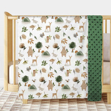 Woodland Baby Blanket Girls Boys Soft Double Layer Minky Dotted Backing Forest