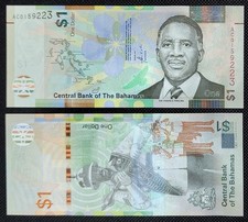 Bahamas banknote 1 dollar 2017 Sir Lynden O.,map of the Bahamas, UNC(#11021)