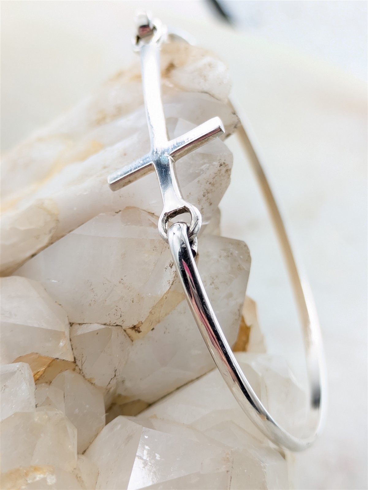 Vintage Solid Sterling Silver Cross Bangle Bracel… - image 1