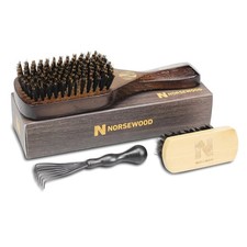 Professional Quality Boar Bristle Beard Brush with Cleaning Accessories Included