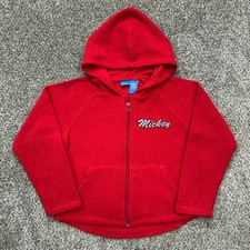 Disney Mickey Mouse Full Zip Fleece Hoodie Kids Size S 7/8 Red Graphic Jacket