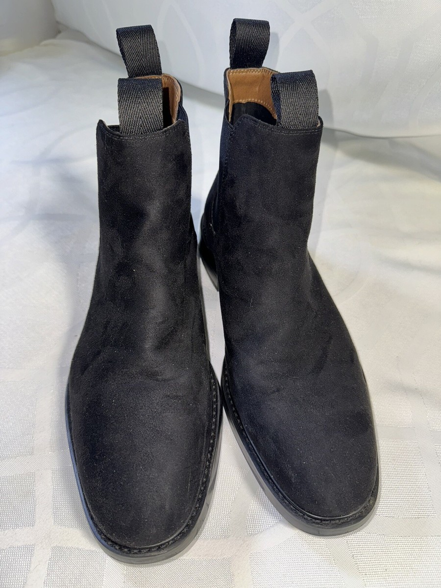 H&M Boots Mens 10 Chelsea Ankle Booties Black Suede Round Toe Pull