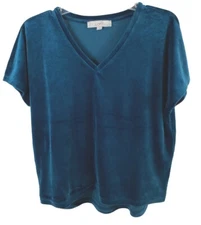 Ann Taylor Loft Short Sleeve Dark Green Velour Top Size Small