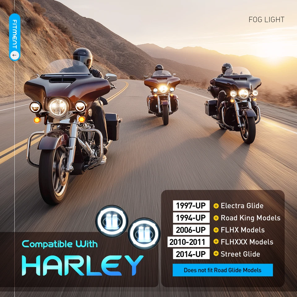 Paquete de 2 luces antiniebla LED de paso puntuales de 4,5" para modelos Harley Road King 1994-up Foto 3 de 4