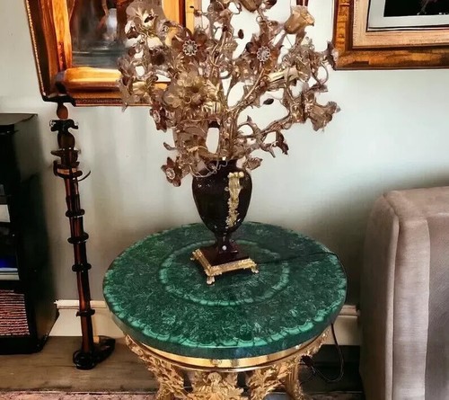 18 " Rund Malachit Edelstein Coffee Table Top Luxus Küche Zähler BAR