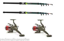 2 X 12ft Telescopic Beachcaster Rods & LN 70  Reels Set Kit Beach Caster + Line