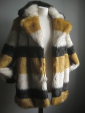 Biba Faux Fur Coat Jacket 10 12 Furry Teddy Pea Coat Yeti Orange Black Cream Bee