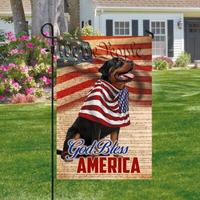 Patriotic Rottweiler Dog 4th Of July God Bless America Flag Graden Flag
