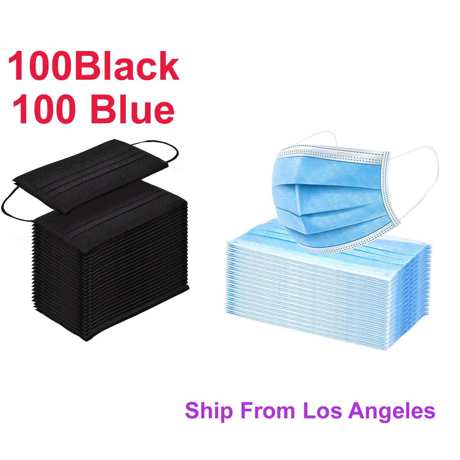 200 Black Blue Mix Face Mask Mouth & Nose Protector Respirator Masks USA Seller
Opens in a new windo