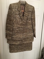 Vintage Tailor Made Hong Kong Hilton Hotel 2 Pc Skirt Suit Sz 10 Beige/Tan/Brown