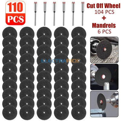 110x Fiberglass Metal Cut Off Wheel Rotary Disc w/ 3Pcs 1/8'' Mandrel f or Dremel