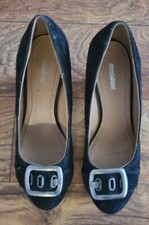 9M Black Faux Suede Silver Buckle Platform Heel Shoes Graceland Vintage