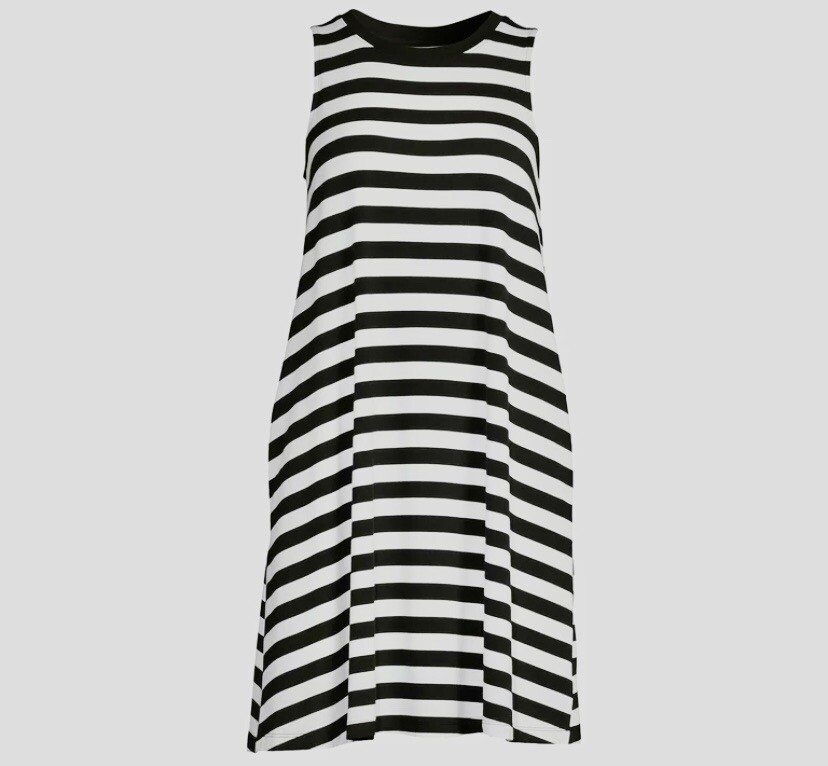 Time & Tru Sleeveless Black & White Stripe Knit Dress NWT Trapeze Sz S(4-6) Time & Tru Sleeveless Black & White Stripe Knit Dress NWT Trapeze Sz S(4-6)