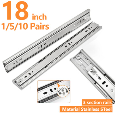 1/5/10 Pairs 18'' Soft Close Drawer Slides Ball Bearing Full Extension Value Pack