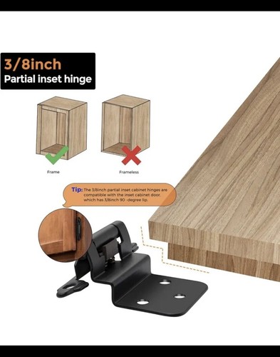 Ravinte 50pck (25 Pairs) 3/8" Inset Matte Black Cabinet Hinges, Self Closing - Picture 3 of 16