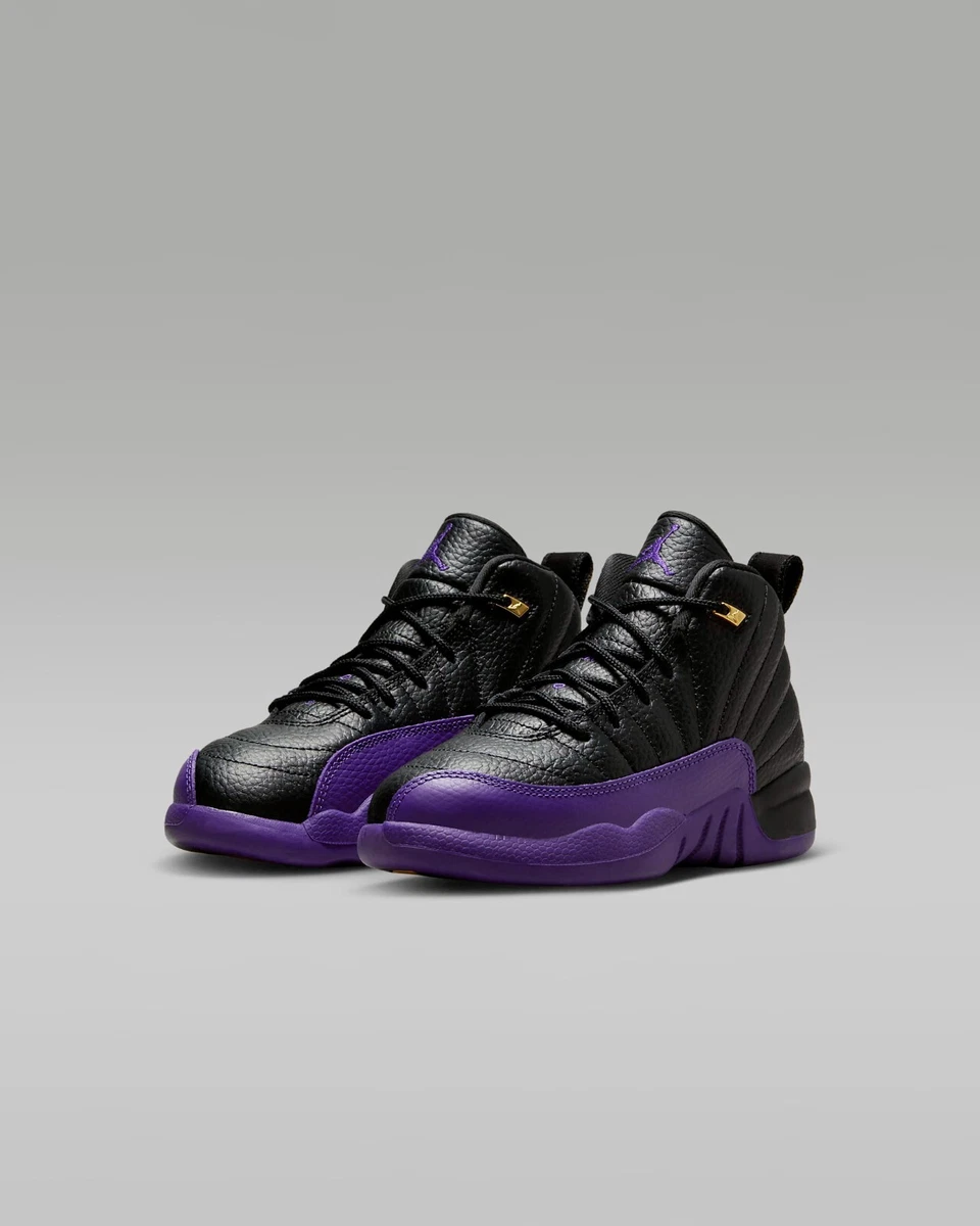 Air Jordan 12 Retro 151186 057 Little Kids Black Purple Shoes
