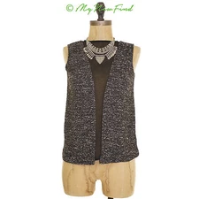 Harlowe & Graham Mixed Media Tank Top XS  Black Tweed Sheer Center NEW B38