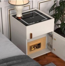 Multifunctional Smart Nightstand Safe Lock Box 3-Color Light Wireless Charging