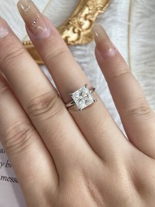 Authentic 14k white gold plated 3ct princess Moissanite solitaire wedding engagement ring