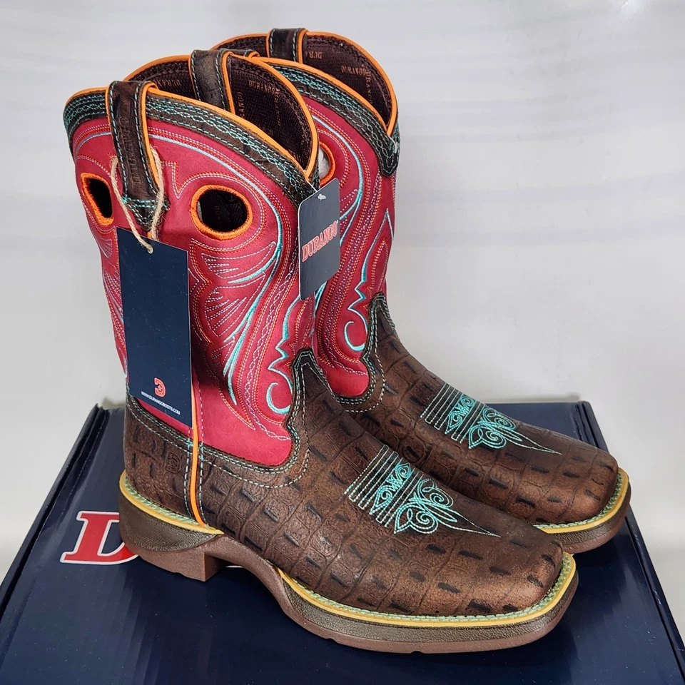 Tamanho 5.5 Big Kids - Durango Lil' Rebel - Emboss Gator / Vermelho Elétrico / Turquesa - Imagem 3 de 4
