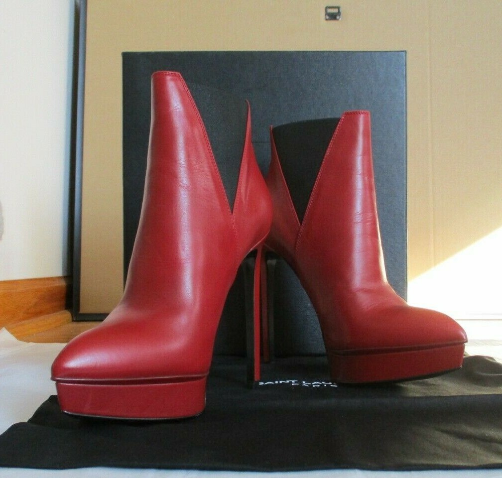 Saint Laurent Janus 105 stivaletto in pelle rosso platform 6 5 US 36 5EU NUOVO CON SCATOLA $1.095